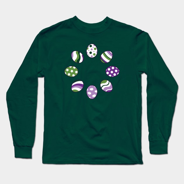 Eggs | Purple Green | Stripes | Dots | Clouds | Dark Green Long Sleeve T-Shirt by Wintre2